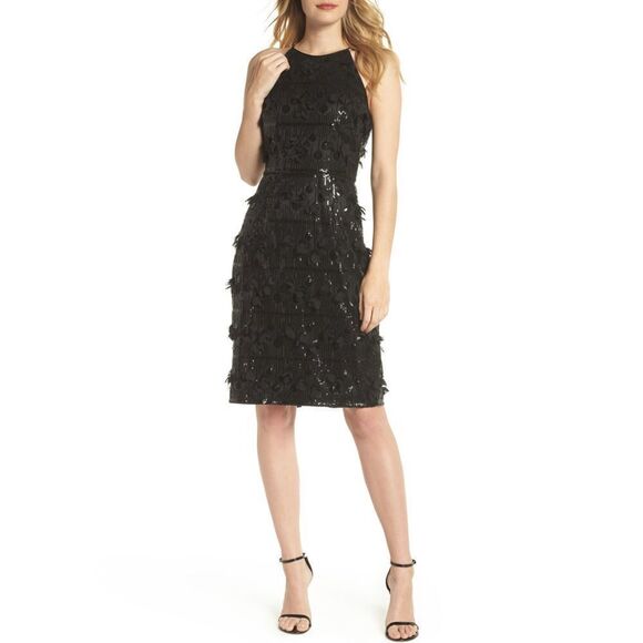 Eliza J Black 3D Floral & Sequin Cocktail Dress - Picture 1 of 8